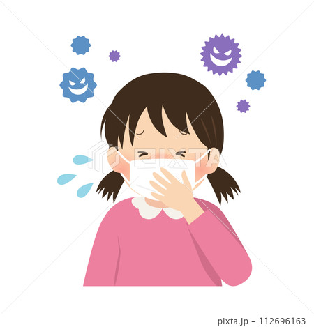 風邪をひいた女の子のベクターイラスト 風邪をひいた女の子のベクターイラスト 112696163