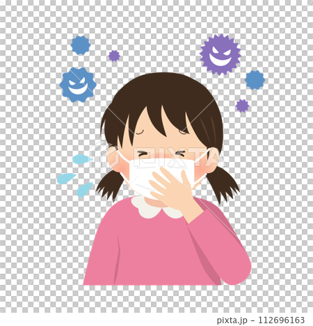 風邪をひいた女の子のベクターイラスト 風邪をひいた女の子のベクターイラスト 112696163
