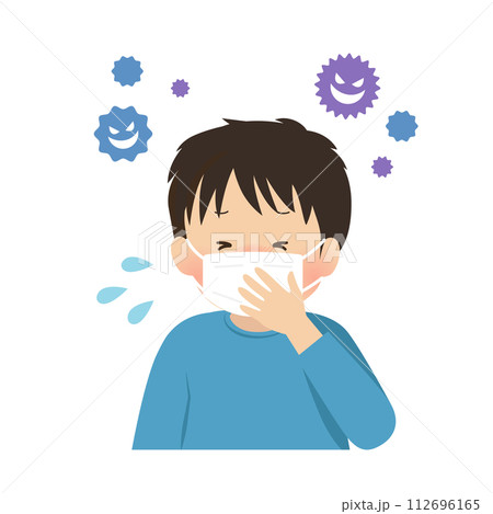 風邪をひいた男の子のベクターイラスト 112696165