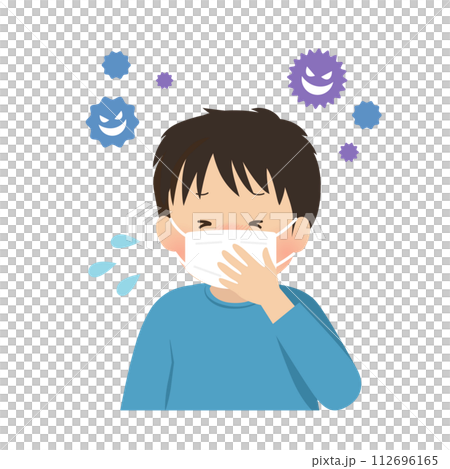 Vector illustration of a boy with a cold 112696165