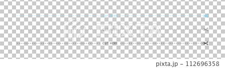 Set of cut here text, cutting line and scissors icon - 3 colors - A size vertical and horizontal width Set of cut here text, cutting line and scissors icon - 3 colors - A size vertical and horizontal width 112696358