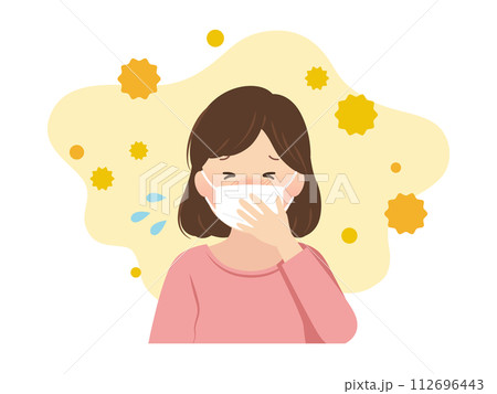 花粉症の症状が辛い女性(マスクあり)_ベクターイラスト 花粉症の症状が辛い女性(マスクあり)_ベクターイラスト 112696443