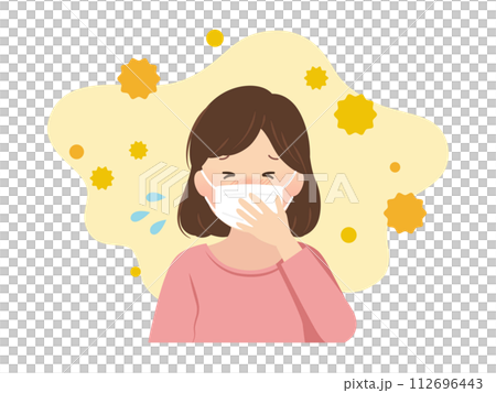 花粉症の症状が辛い女性(マスクあり)_ベクターイラスト 花粉症の症状が辛い女性(マスクあり)_ベクターイラスト 112696443