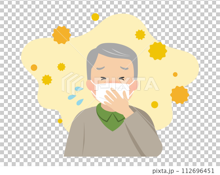 Senior man with severe hay fever symptoms (with mask)_vector illustration 112696451