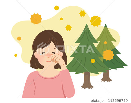 花粉症の症状が辛いイメージ女性_ベクターイラスト 112696739