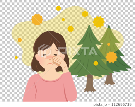 花粉症の症状が辛いイメージ女性_ベクターイラスト 112696739