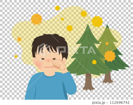 一個患有嚴重花粉熱症狀的男孩的形象_向量圖解 一個患有嚴重花粉熱症狀的男孩的形象_向量圖解 112696742