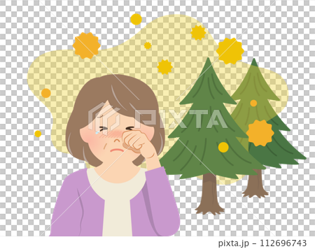 花粉症の症状が辛いイメージ シニア女性_ベクターイラスト 花粉症の症状が辛いイメージ シニア女性_ベクターイラスト 112696743