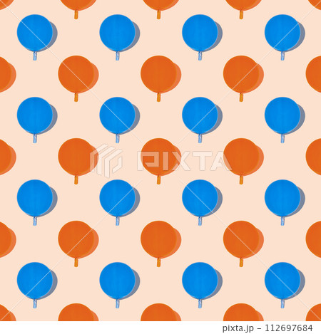 Seamless pattern of blue and red balloons isolated on pink background. Holidays and love concept. 112697684