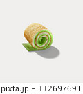 Sweet roll with green cream and soft cheese isolated on a white background. 112697691