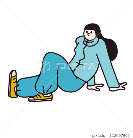 手をついて座る女性の線画ベクター 112697965