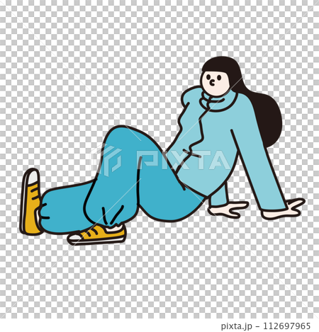 手をついて座る女性の線画ベクター 112697965
