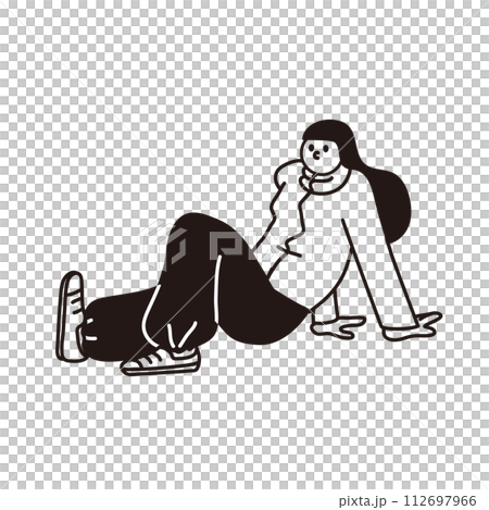 手をついて座る女性の線画ベクター 112697966