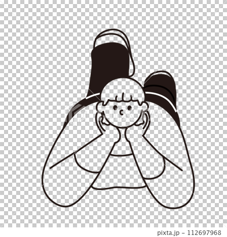 うつ伏せで肘をつく女性の線画ベクター 112697968