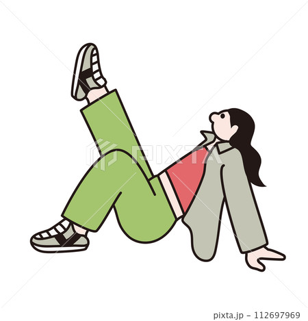 片足を上げる女性の線画ベクター 112697969