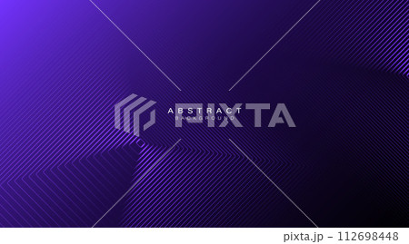 Dark purple abstract background. Geometric line art. Shiny lines pattern. Modern banner template design. Futuristic technology concept. Suit for poster, banner, website, brochure, cover 112698448