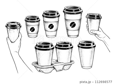 takeaway coffee and hands holding paper cups takeaway coffee and hands holding paper cups 112698577