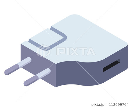Charger isometric icon. USB socket plug in. Mobile phone charger, charging equipment. Vector illustration for web design isolated on white background Charger isometric icon. USB socket plug in. Mobile phone charger, charging equipment. Vector illustration for web design isolated on white background 112699764