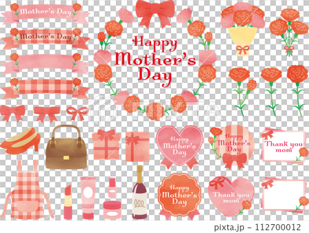 母の日のカーネーションとリボンの水彩風イラスト素材 112700012