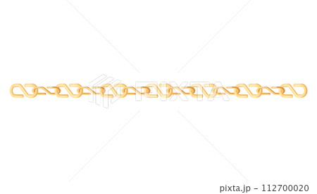 Metal chainlets with variety chain links. Gold vector illustration isolated on white background. Jewelry from precious metals. For jewelry store ad, fashion concept 112700020
