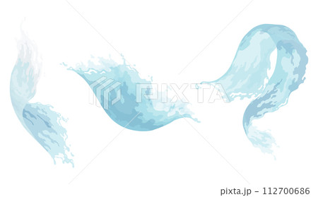 Water wave splash, dynamic motion elements. Aqua liquid, hydration ad. Blue water wave swirl splashes. Vector cartoon illustration 112700686
