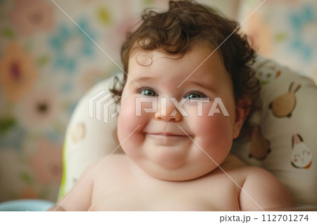 Smiling fat kid sitting on an overweight chairのイラスト素材 [112701274] - PIXTA