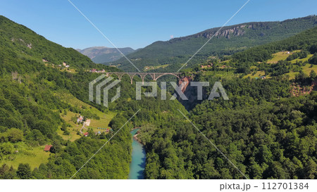Aerial view on Djurdjevica arch bridge over Tara Aerial view on Djurdjevica arch bridge over Tara 112701384