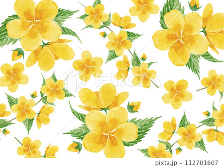 山吹の花の水彩イラスト 背景 模様 パターン 山吹の花の水彩イラスト 背景 模様 パターン 112701607