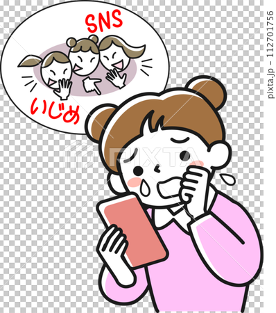 一名女孩因網路霸凌而哭泣的上半身 一名女孩因網路霸凌而哭泣的上半身 112701756