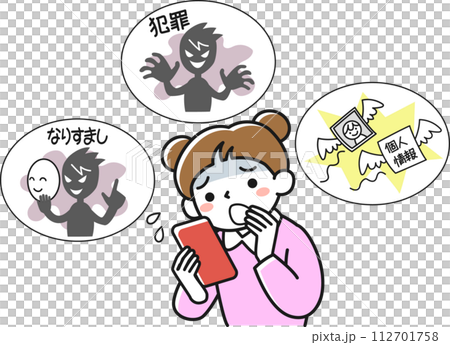 スマホでのトラブルに青ざめる女の子の上半身 112701758