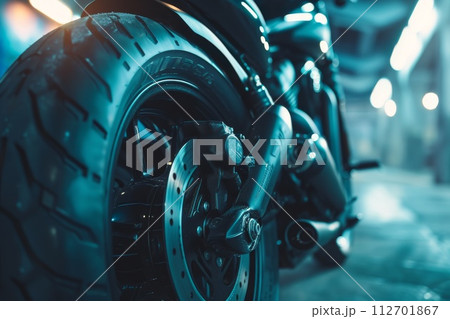 The rear wheel on a motorcycle. Ride concept 112701867