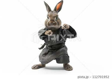 A samurai hare on an isolated white background. 3d illustration 112701952