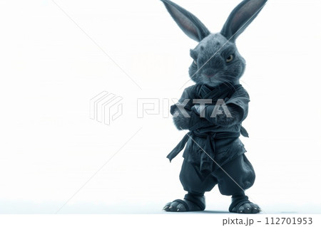 A samurai hare on an isolated white background. 3d illustration 112701953