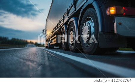 Close-up of a cargo truck on the road. Generative AI 112702764