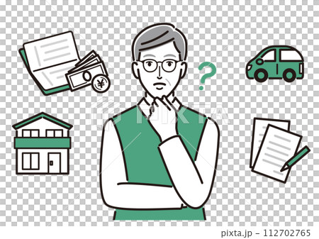 老後の生活について考える高齢男性 112702765