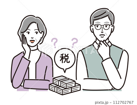 税金について考える老夫婦 税金について考える老夫婦 112702767