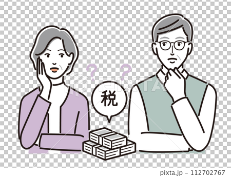 税金について考える老夫婦 税金について考える老夫婦 112702767
