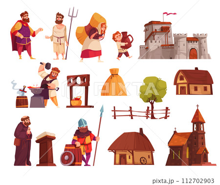 Hand drawn flat medieval elements set 112702903