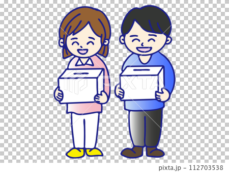 笑顔で募金活動をする男女 笑顔で募金活動をする男女 112703538