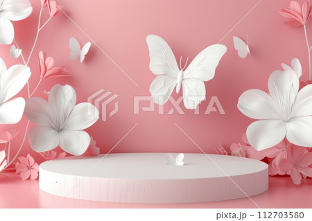 Women's day 8 march concept design banner, pink background. Generative AI 112703580