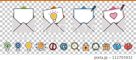 Message card illustration and icon set such as "Inspiration", "Eco", "Information", etc. Message card illustration and icon set such as "Inspiration", "Eco", "Information", etc. 112703832