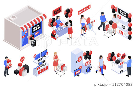 Isometric black friday composition store Isometric black friday composition store 112704082