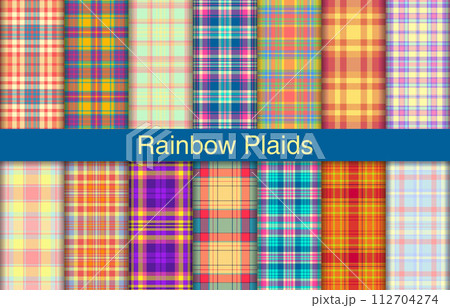 Rainbow plaid bundles, textile design, checkered fabric pattern for shirt, dress, suit, wrapping paper print, invitation and gift card. 112704274