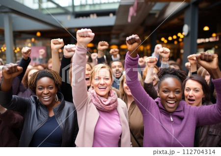 Fists up in solidarity: raising awareness on World Cancer Day. Generative AI 112704314