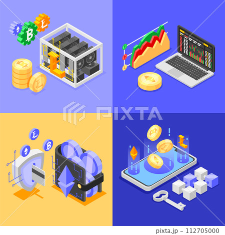 Isometric blockchain illustrations 112705000