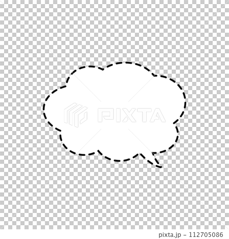 Simple monochrome broken line cloud-shaped speech bubble_right facing single item Simple monochrome broken line cloud-shaped speech bubble_right facing single item 112705086