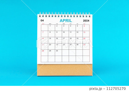 April 2024, Monthly desk calendar for 2024 year on Blue background. 112705270