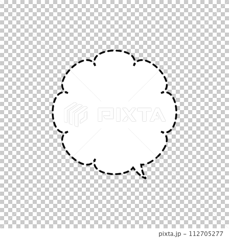 シンプルなモノクロ破線もこもこ吹き出し_右向き単品 シンプルなモノクロ破線もこもこ吹き出し_右向き単品 112705277