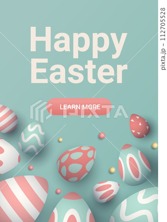 Happy Easter greeting card with eggs in pastel colors spring holiday celebration card vertical copy space 112705528