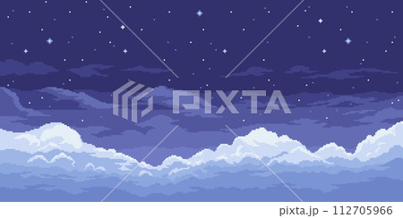 8bit pixel art night sky background, game space...のイラスト素材 [112705966 ...